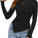 BTFBM Asymmetrical Tops for Women Long Sleeve Shirts Fall 2025 Ruched Slit Fitted Basic Tees Y2k Going Out Tunic Top XL