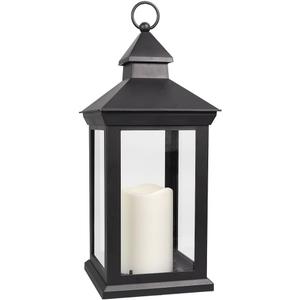 Bright Zeal 14" Decorative Candle Lantern Black Outdoor Lanterns with Timer Candles - Cool White Waterproof Vintage Lanterns Battery Powered LED Decorative for Wedding - Hanging Wall Lanterns Indoor