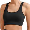 Promover Padded Sports Bras for Women Y-Back Racerback Seamless Medium Supportive Ribbed Yoga Cami Bra (Black, L)