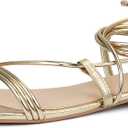 PARTY Women's Strappy Sandals Lace Up Flats Tie Up Open Toe Ankle Strap Shoes (Gold, 10)