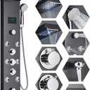 Shower Panel Wall Mount Shower Tower LED Rainfall Waterfall Showerhead Full Body Shower System with Adjust-angle Body Jets Contemporary Bathroom Shower Panels Stainless Steel, Black