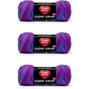 Red Heart Super Saver Yarn, 3 Pack, Grape Fizz 3 Count