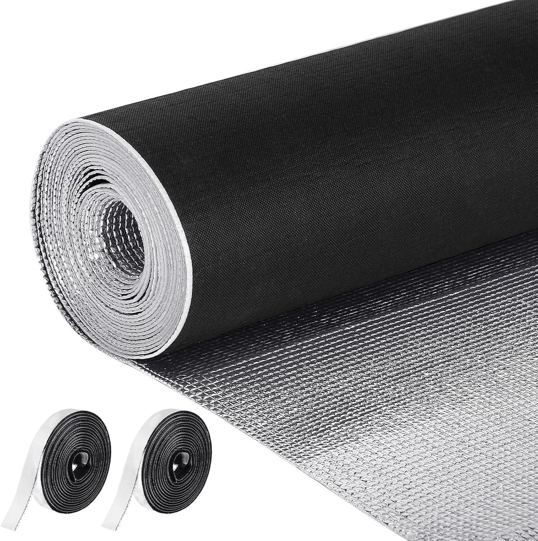 Frienda Double RV Door Window Shade Cover Blackout Reflective Insulation Roll 120x16 Inches Aluminum Foil Insulation Kit for Rv Garage Roof Door Window Skylight Shade (Black)
