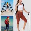 Women's Hiking Long Shorts Knee Length Capri Leggings with Zip Pockets High Waisted Biker Short Athletic Outdoor Travel (Red, L)