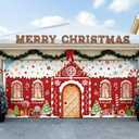 Christmas Garage Door Banner Decoration 16 x 7 ft Magnetic Garage Door Covers Large Christmas Backdrop Decorations for Outdoor Indoor Xmas Party (Candy House)