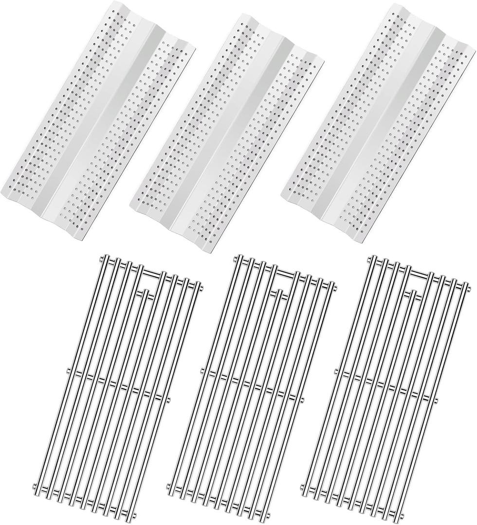 3 Pcs 9MM Stainless Steel Cooking Grid Grates and 3 Pcs Heat Plates Flame Tamer for Blaze Grill Replacement Parts,for Blaze 3 Burner Grill Model BLZ-3LP,BLZ-3LP-Cart,BLZ-3NG,BLZ-3NG-Cart