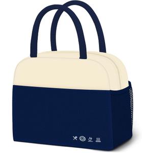 DALINDA Lunch Bag Women, Lunch Box for Women Men Reusable Insulated Lunch Tote Bag, Handbags Case High Capacity for Travel Work Picnic,white blue