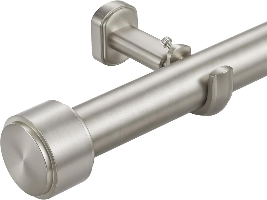 Heavy Duty Curtain Rods,1 1/4" Large Diameter Premium Nonadjustable Curtain Rod,96in/8ft Custom Window Treatment Rods with Durable Aluminum Brackets and End Caps,Brushed Nickel Finish