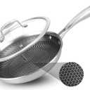 NutriChef 8" Stainless Steel Frying Pan with Lid -Triply Kitchenware Stir Fry Pan Kitchen Cookware w/DAKIN Etching Nonstick Coating, Scratch-resistant Raised-up Honeycomb Fire Textured Pattern -NC3PL8