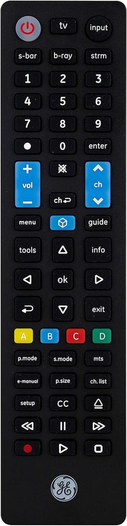 GE Samsung Replacement Remote, Universal Remote Control Compatible for Roku, Apple TV, Smart TV, Soundbar, Streaming Player, Blu Ray, DVD, DVR, 4 Device, Black, 44235