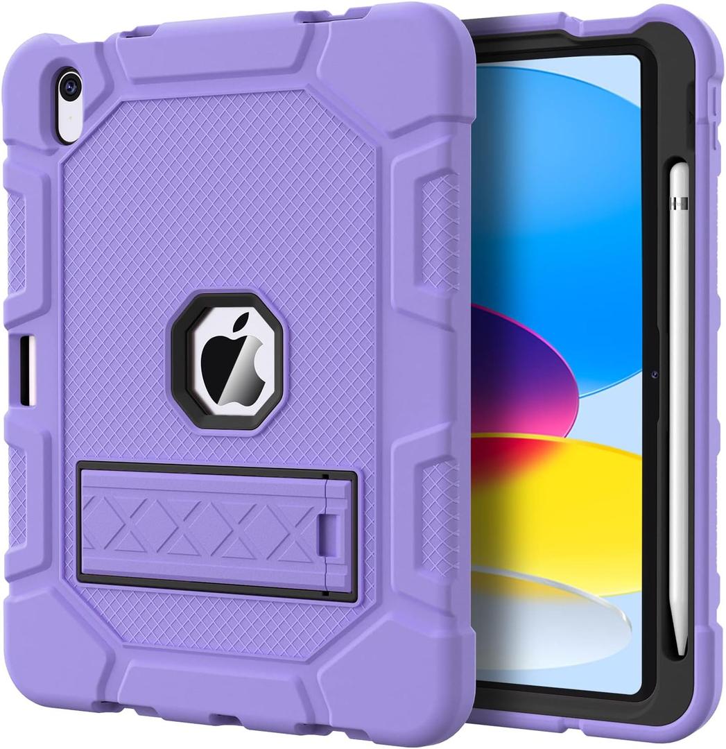 Case for iPad (A16) 11th Generation 11 Inch 2025 / iPad 10th Generation 10.9 Inch 2022, [Built-in Pencil Holder] Heavy Duty Shockproof Rugged Protective Case, Light Purple