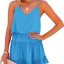 Newffr Women's V Neck Summer Mini Dress Sleeveless Ruffle Spaghetti Strap Racerback Flowy Beach Vacation Sundresses (X-Small, Sky Blue)