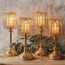 Gisafai 4 Pack 11" Gold Candle Centerpiece Hurricane Candle Holders Gold Fairy Tealight Lamp Candlestick Lamps Minimalist Nordic Glass Votive Holder Set for Wedding Tables Romantic Home Decor