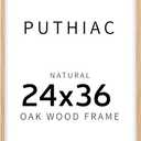 puthiac 24x36 Solid Oak Wood Picture Frame, 24 x 36 Poster Frames for Wall, Vertical or Horizontal, Plexi Front, 1 Pack, Natural Oak
