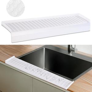 Sink Edge Protector with Suction Cup 14 20 30", Silicone Sink Splash Guard for Kitchen & Bathroom, Protect Countertop from Scratches, Stains, for Stainless Steel Granite Quartz-Clear (4in x 20in)