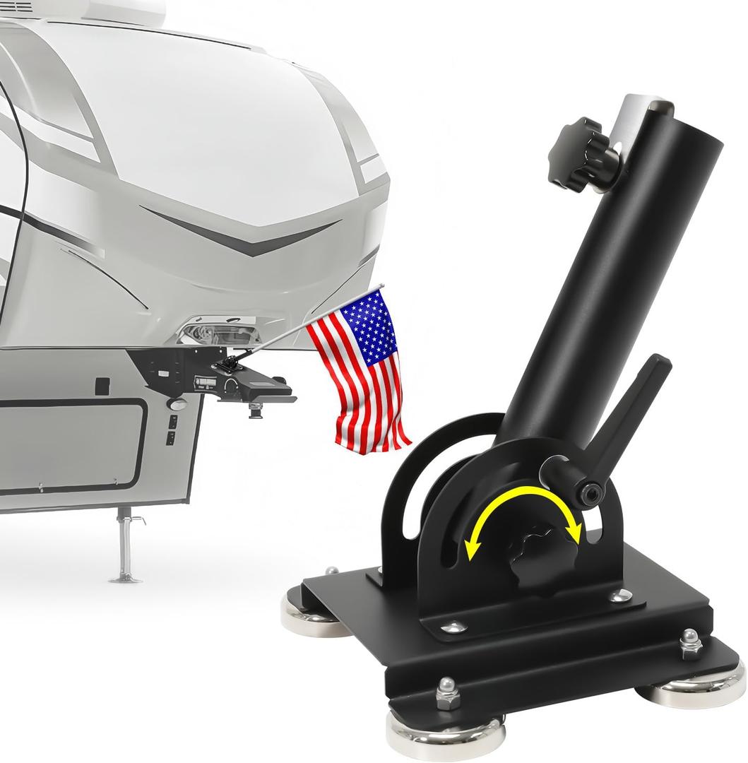 Magnetic Flag Pole Holder for 5th Wheel RV Hitch, Magnetic RV Flag Pole Mount, 180 Adjustable Angle, No-Drill Installation, Fit for 5th Wheel RV Hitch Camper and Trailer