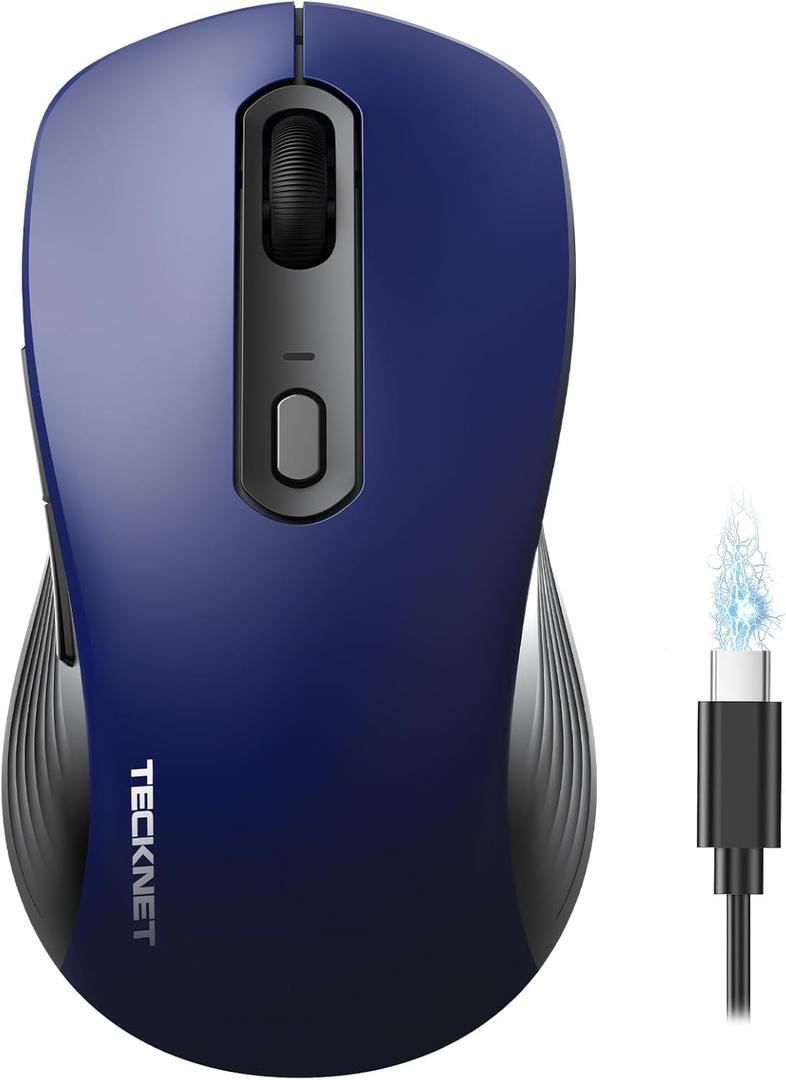 TECKNET Rechargeable Bluetooth Mouse, [ USB + BT5.0 + BT3.0 ] Wireless Mouse, Full-Size, Silent Click, 6-Level 4800 DPI Wireless Mice, 3-Device Switching for Laptop, Computer, iPad, MacBook