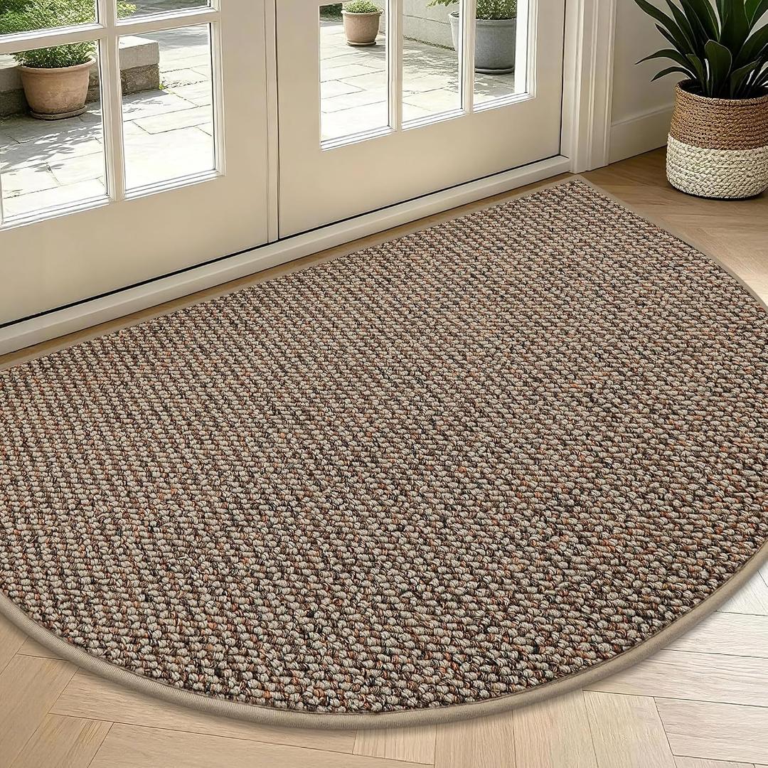 BEQHAUSE Dirt Trapper Door Mat 36" x 60" Half Circle Non Slip Washable Doormats Entrance Rugs Absorbent Welcome Low Profile Floor Mats for Front Back Door and Entryway, Taupe