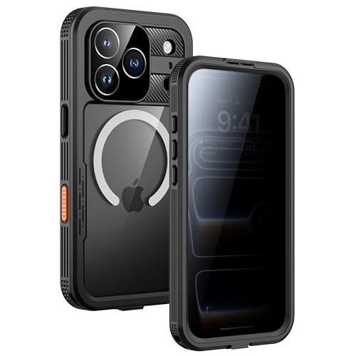 Lanhiem Magnetic for iPhone 17 Pro Case, Built-in Privacy Screen Protector, IP68 Waterproof Dustproof Case, Compatible with MagSafe, Anti-Spy Full Body Phone Case for iPhone 17 Pro 6.3", Black