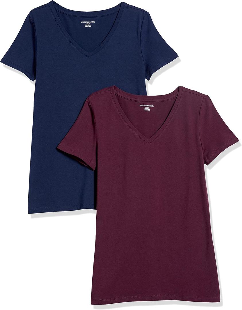 Amazon Essentials Women's Regular-Fit Short-Sleeve T-Shirt (Crewneck and V-Neck Options), Multipacks