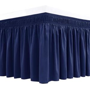 Biscaynebay Wrap Around Bed Skirts for Full & Full XL Beds Short Drop of 12", Navy Adjustable Elastic Dust Ruffles Easy Fit Wrinkle Resistant Silky Luxurious Fabric Machine Washable