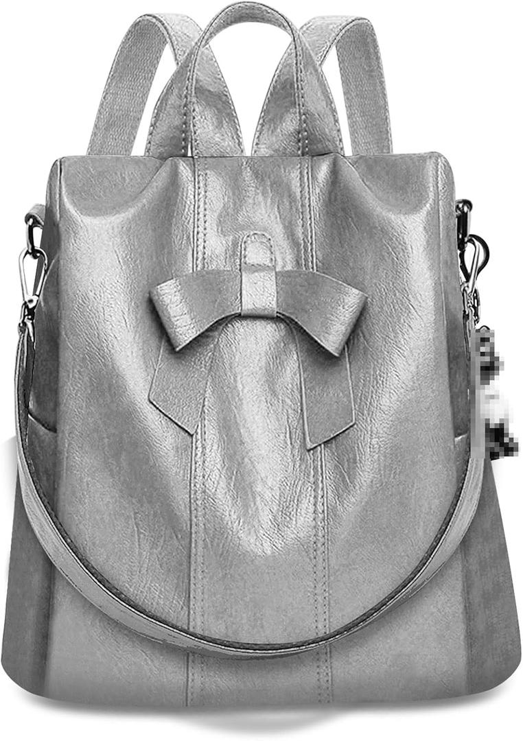 HUA ANGEL Women's Leather Backpack Purse Anti-Theft Daypacks for Travel College Office Shopping Carry on Bags Everyday Use (Grey)