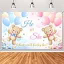 Avezano He or She Gender Reveal Banner Bear Gender Reveal Decorations Banner Pink and Blue Baby Reveal Backdrop for Boy Girls (6x3.6ft)