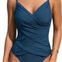 B2prity Women's One Piece Swimsuit Tummy Control Criss Cross Slimming Bathing Suit Full Coverage Swim Suit V Neck Swimwear (X-Large, Peacock Green)