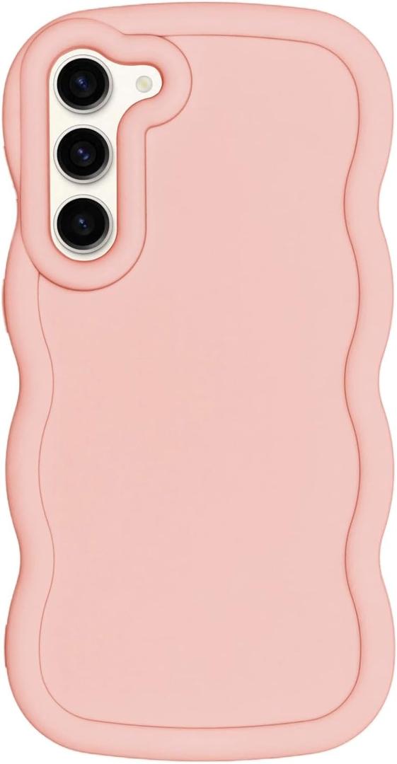Slim Fit Case for Samsung Galaxy S23, Wave Frame, Cute Soft TPU Thin Protective Phone Cover for Women, Light Pink