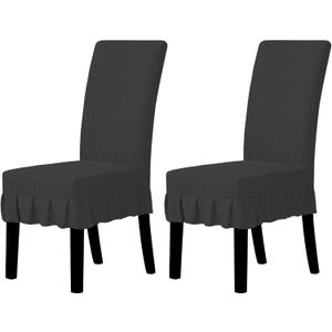 Easy-Going Dining Chair Covers Stretch Parsons Chair Slipcover with Skirt Chair Covers for Dining Room Restaurant Banquet (2 PCS, Dark Gray)