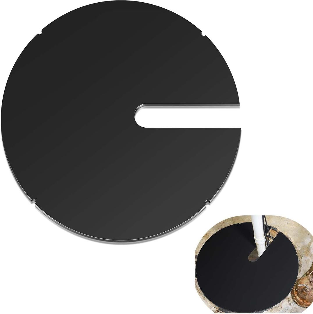 17.71 Inch Sump Pump Cover Plastic Submersible Sump Basic Cover Black Septic Tank Lid for Water Pump Basin Bucket Outdoor Well (Side Notch)