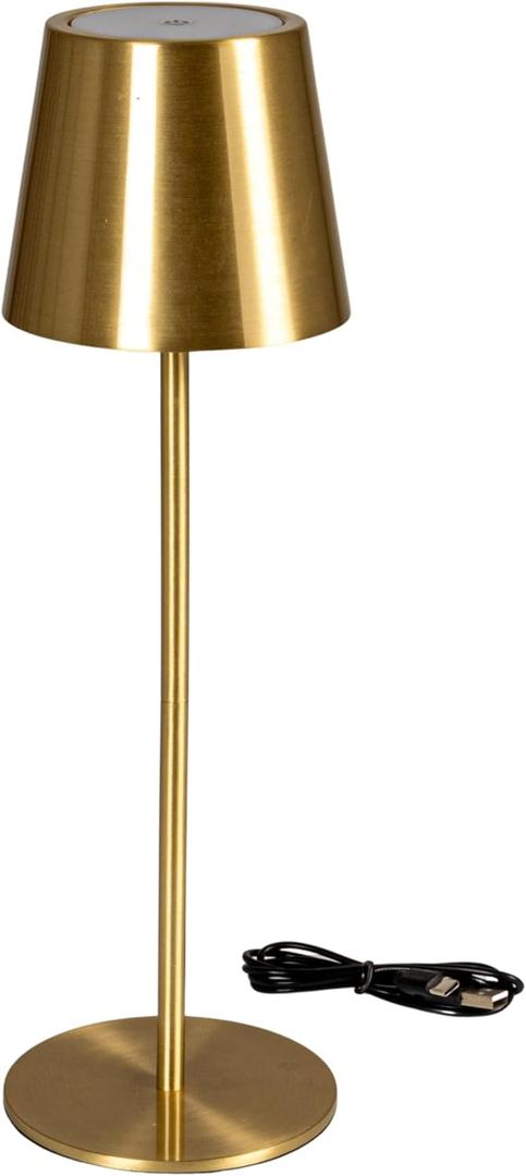 Bloomingville Metal LED Rechargeable Table Lamp with Touch Sensor, Brushed Brass Finish