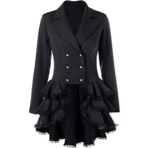 Laku Women's Tuxedo Gothic Tailcoat Jacket Steampunk VTG Victorian Coat Wedding Uniform (Medium, Black)