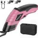 SINOCHIP Electric Scissors for Cardboard Cutting, 3000mAh cell 12000RPM High-Power Box Cutter with Dual Blades & Safety Lock Suitable for fabrics, cardboard, plastics, leather, carpets (pink）