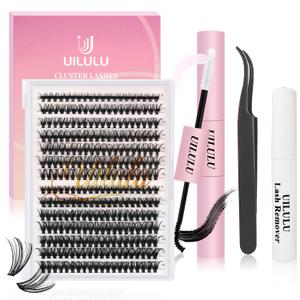 DIY Lash Extension Kit 280pcs Individual Lashes Clusters D Curl Lash Clusters, Lash Kit with Lash Bond and Seal, Remover, Lash Tweezers (30D+40D-0.07D-9-16MM Kit)