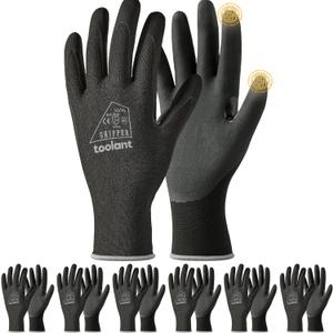 toolant 6 Pairs Work Gloves MicroFoam Nitrile Coated, 15 Gauge Breathable Nylon with Grip in Wet & Oily Condition, Touchscreen,Certified Working Gloves Bulk for Gardening,Warehouse,Automotive,Black,XL