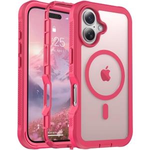 Magnetic for iPhone 16 Case, [Compatible with MagSafe][Military Grade Drop Protection][Heavy Duty Protection][Non-Slip][Shockproof] 2-Layer Durable Bumper Phone Case 6.1''-Rose