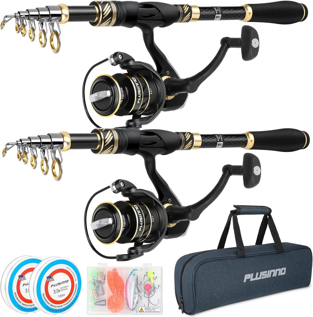 PLUSINNO Fishing Pole, Fishing Rod and Reel Combo,Telescopic Fishing Rod Kit with Spinning Reel, Collapsible Portable Fishing Pole with Carrier Bag for Freshwater Saltwater Fishing Gifts for Men Women, 6.98 ft