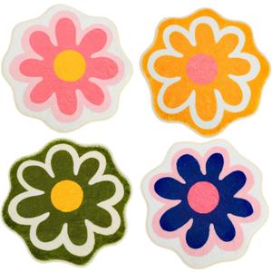 Qunclay 4 Pcs Flower Cute Bath Mat, 15. 8 x 15. 8'' Small Daisy Shaped Washable Bath Rug Non Slip Absorbent Bathroom Mat Funky Floral Toilet Rug Cute Bathroom Bedroom Flower Carpet for Women, 4 Colors