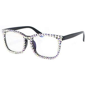 FUPRECIOUS Square Rhinestone Reading Glasses For Women Blue Light Blocking Computer Readers Glasses