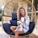 Waterproof Floral Blue Pink Hanging Egg Chair Pad for Garden Patio, 49"L x 49"W