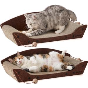 ZOMISIA 2 Pack 26'' Cardboard Cat Scratcher Bed - Large Scratcher Couch for Indoor Cats, Orthopedic Scratching Board, Lounger Scratching Couch with Bells