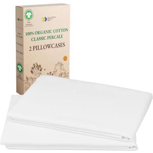 California Design Den 100% Organic Cotton Pillow Cases Queen/Standard Set of 2, Soft & Cooling Percale Weave Cotton Pillowcases (Bright White)