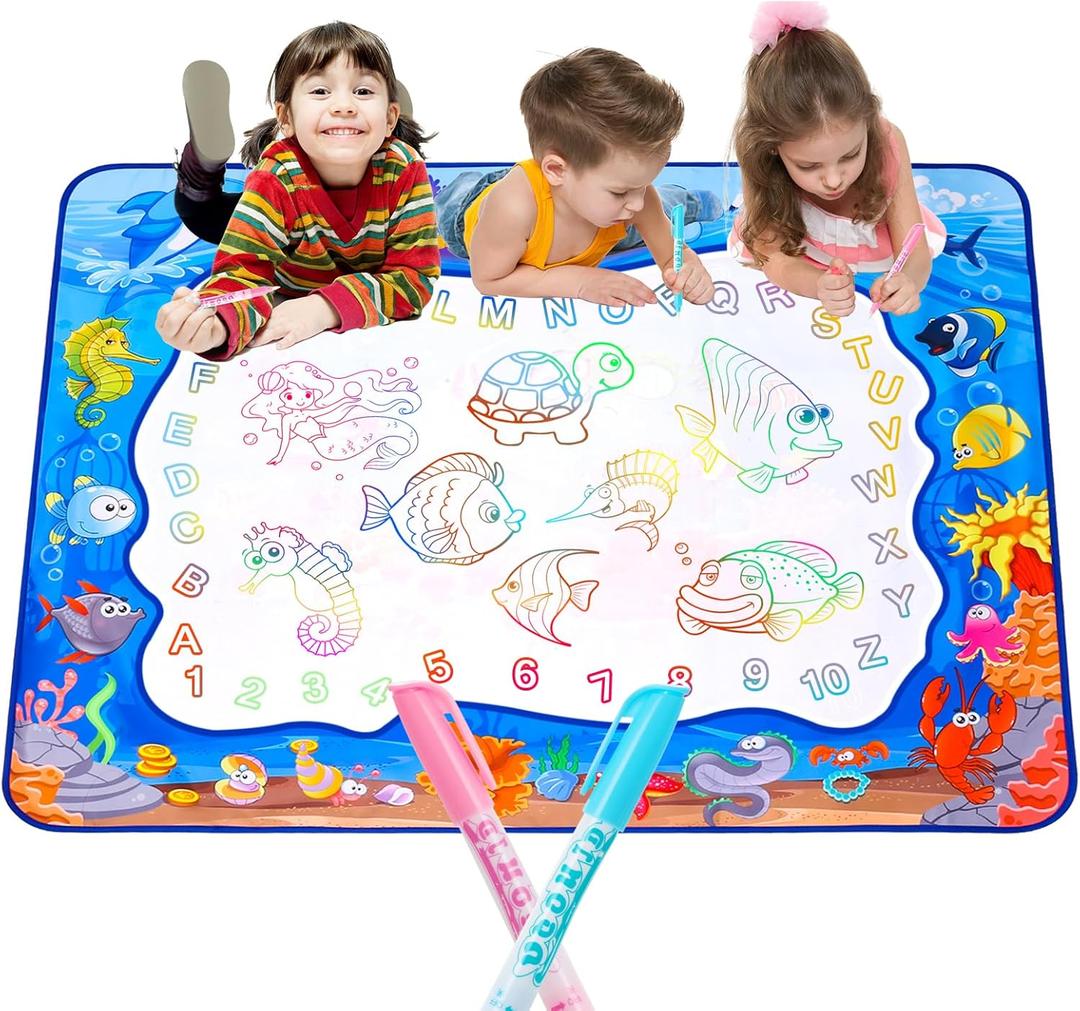 Large Water Doodle Mat for Toddlers, Magical Colourful, 3931 Mess Free Coloring Mat with 2 Water Pens, Educational Toy Gifts for Kids 3+ Year - Ocean