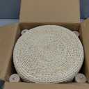 Cpintltr Ottoman Natural Seagrass Footrest Poufs Hand Weave Round Foot Stool for Couch Desk Soft Step Stool Padded Foot Rest with Pine Legs for Living Room Bedroom (Natural White)