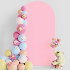 Putros Wedding Arch Cover 7.2FT Pink Spandex Fitted Round Top Chiara Backdrop Stand Covers for Wedding Birthday Party Decoration