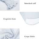 Women's Striped Button Down Shirts Long Sleeve Smocked Cuffed Oversized Boyfriend Blouses Collared Work No Pockets Tops (Blue)