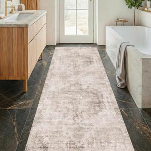Beige Brown 2'6''x8' Bathroom Runner Rug, Washable Non-Slip 8ft Long Hallway Runner Rug for Entryway, Kitchen, Abstract Modern Home Dcor