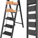 JOISCOPE 5 Step Aluminum Ladder,Lightweight Folding Step Stools for Adults with Wide Anti-Slip Pedal,550 lbs Capacity Portable Sturdy Ladder,Multi Use Ladder for Home Kitchen Office,Space Saving,Black