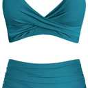 Amy Babe Women's High Waisted Bikini Sets Push Up Twist Front Spaghetti Straps Ruched Two Piece Swimsuit Bathing Suit, M